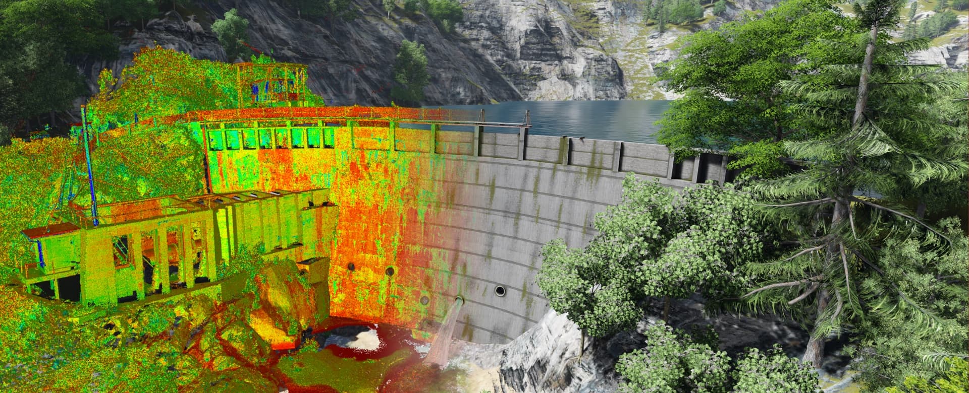 Image of a dam using digital mapping such as LiDAR scanning