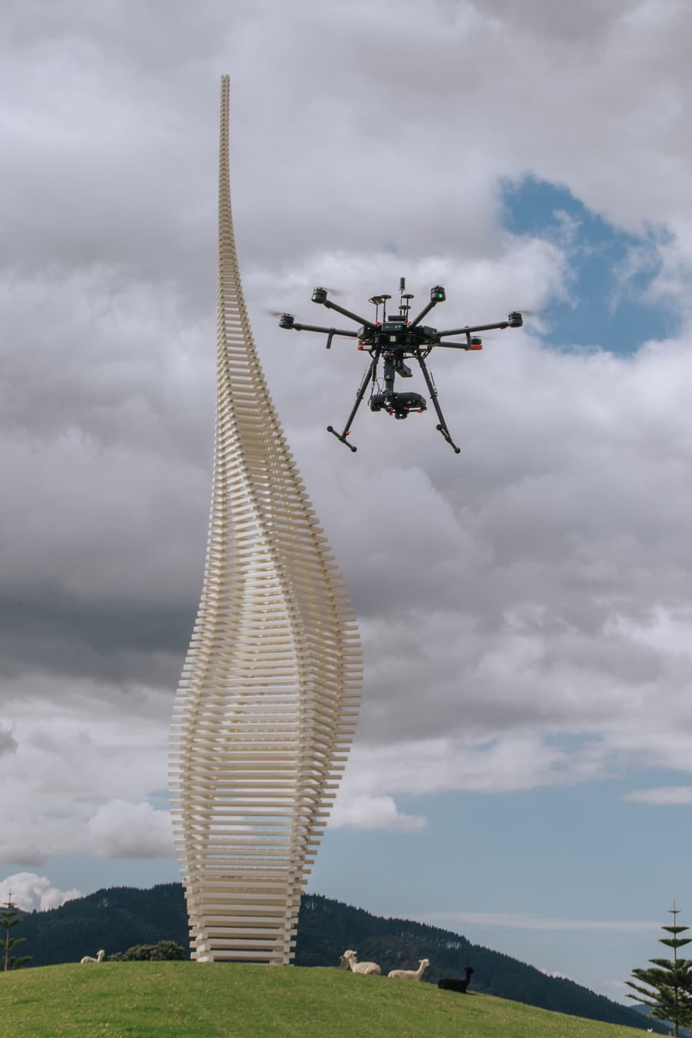 Image of outdoor sculpture and drone