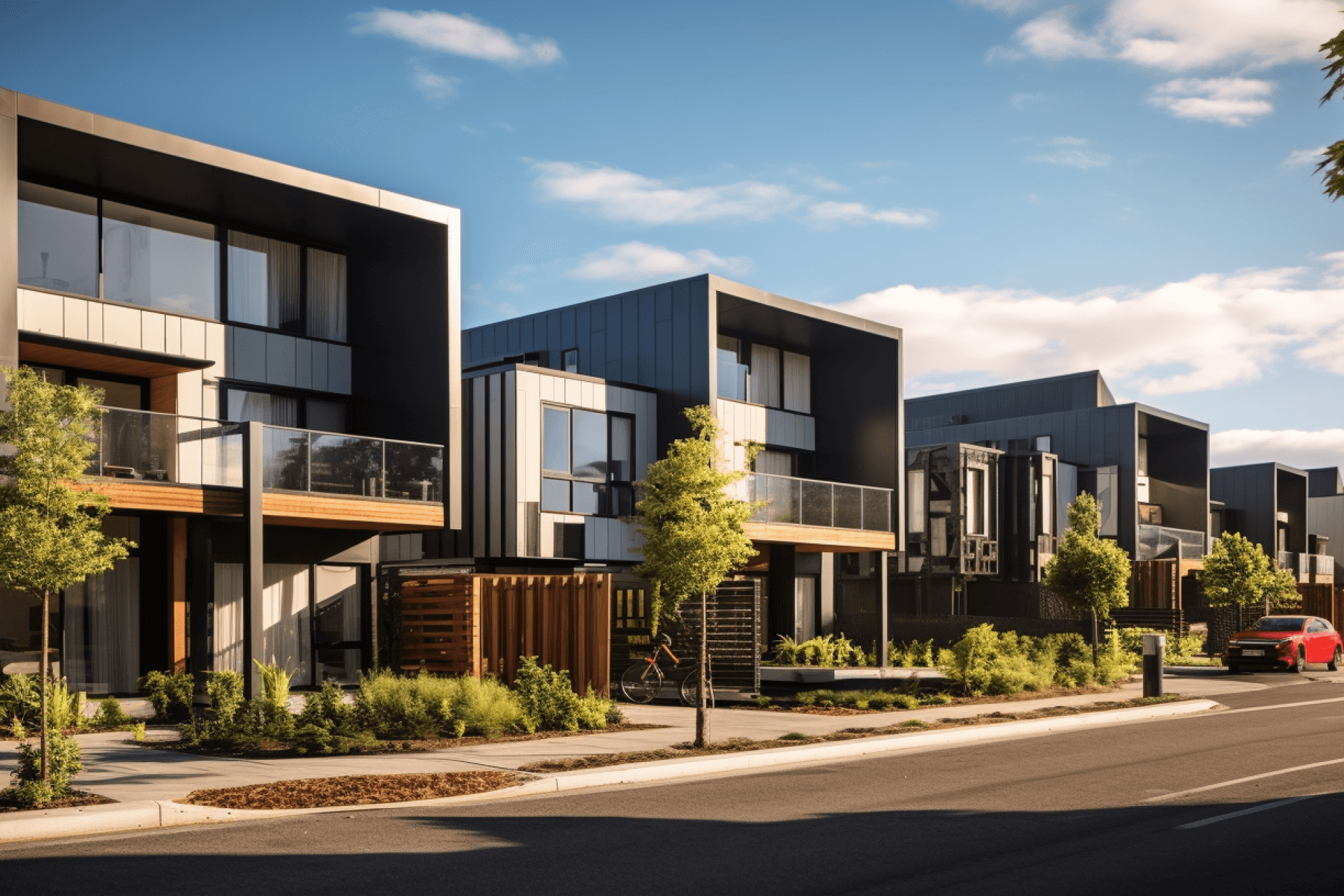 Render of a new urban development featuring modern houses