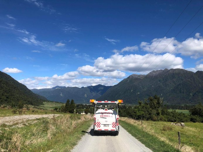 Testing vehicle on unpaved road